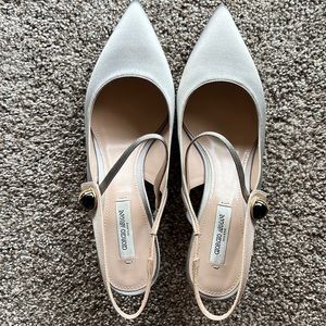 Armani silver silky evening heel pointed toe shoes - Size 37